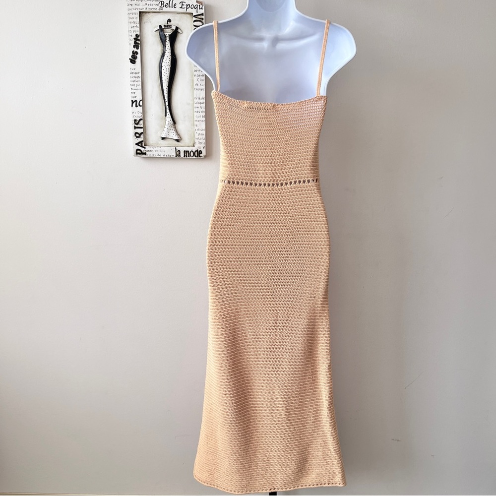 ZARA Coquette Feminine Crochet Knit Bustier Baddie Peach Midi Dress Size M - Picture 7 of 10